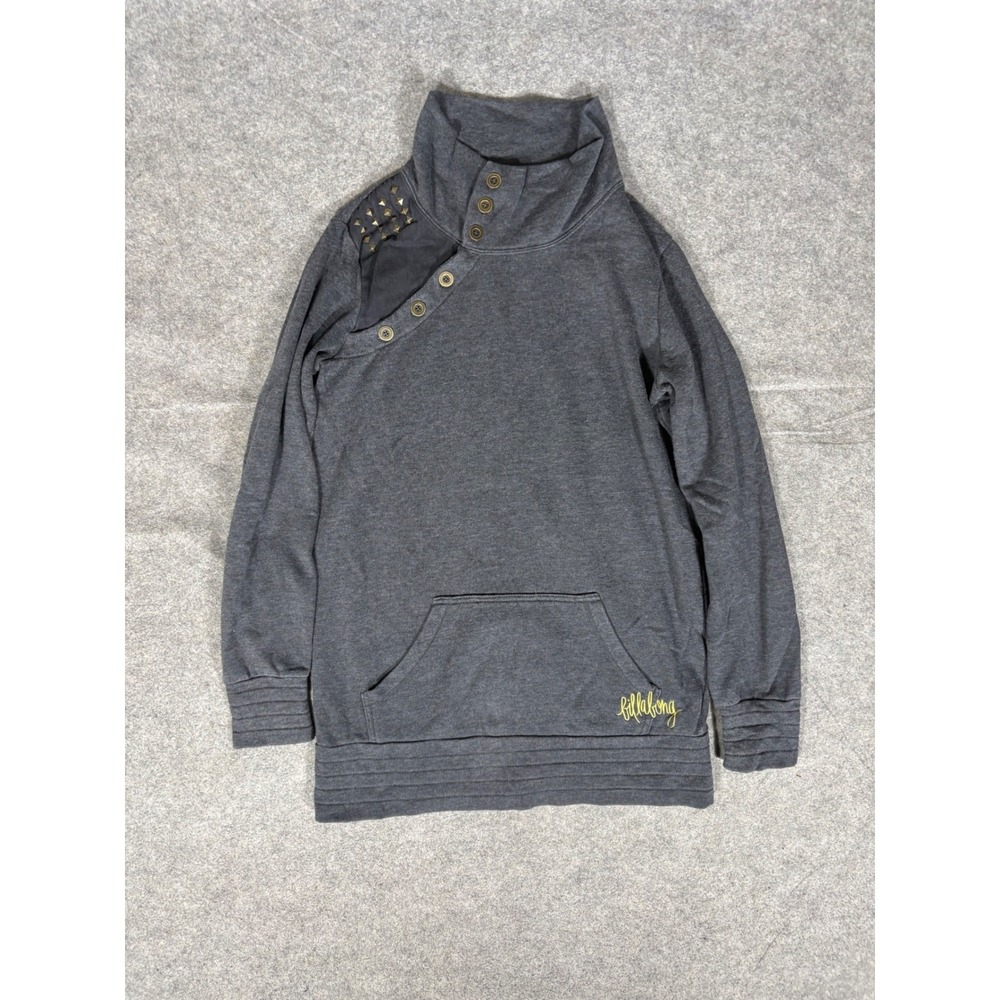 Billabong Womens Funnel‎ Neck Sweatshirt Gray Studded Button Pullover JF05HSWB M